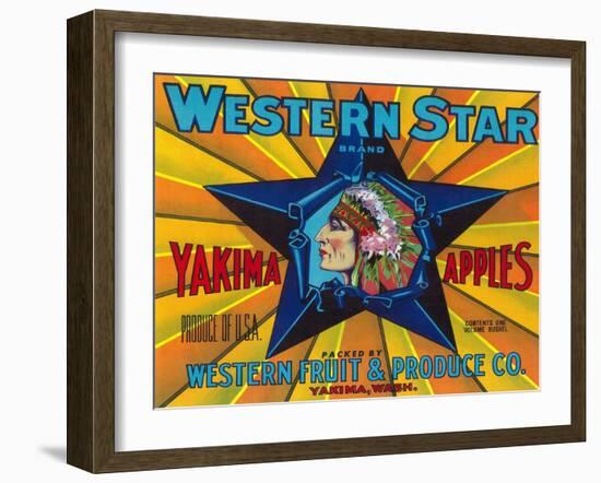 Western Star Apple Label - Yakima, WA-Lantern Press-Framed Art Print