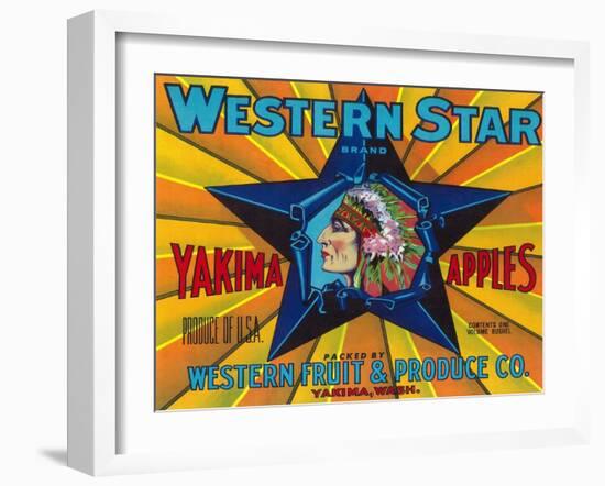 Western Star Apple Label - Yakima, WA-Lantern Press-Framed Art Print