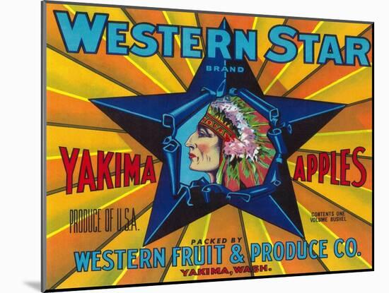 Western Star Apple Label - Yakima, WA-Lantern Press-Mounted Art Print