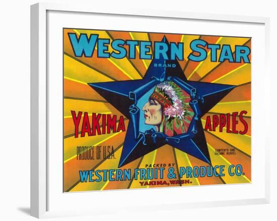 Western Star Apple Label - Yakima, WA-Lantern Press-Framed Art Print