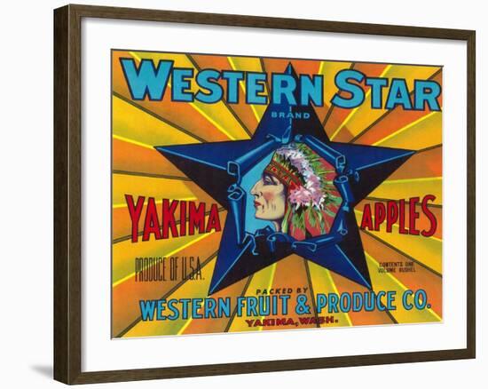 Western Star Apple Label - Yakima, WA-Lantern Press-Framed Art Print