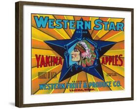 Western Star Apple Label - Yakima, WA-Lantern Press-Framed Art Print