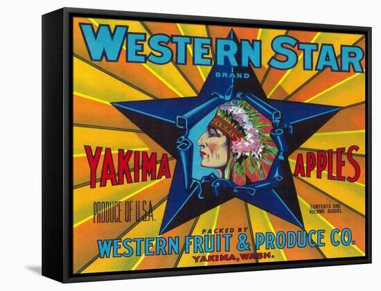 Western Star Apple Label - Yakima, WA-Lantern Press-Framed Stretched Canvas