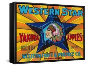 Western Star Apple Label - Yakima, WA-Lantern Press-Framed Stretched Canvas