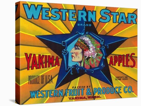 Western Star Apple Label - Yakima, WA-Lantern Press-Stretched Canvas