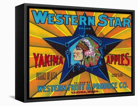 Western Star Apple Label - Yakima, WA-Lantern Press-Framed Stretched Canvas