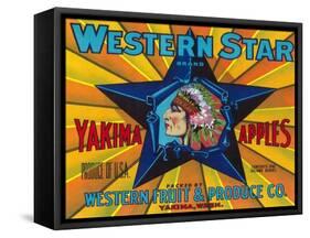 Western Star Apple Label - Yakima, WA-Lantern Press-Framed Stretched Canvas