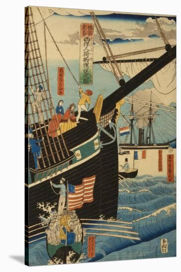 Western Traders at Yokohama Transporting Cargo and Passengers, 1861-Utagawa Sadahide-Stretched Canvas