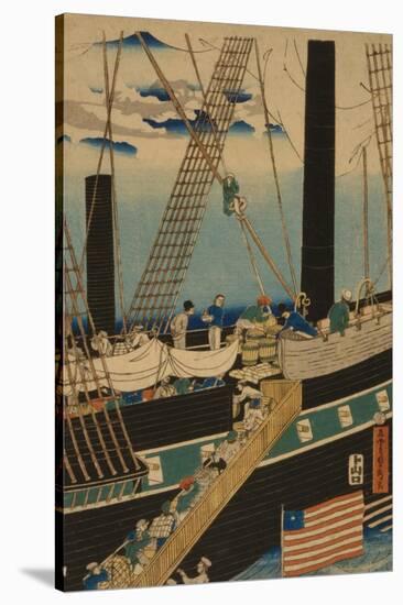 Western Traders Loading Cargo in Yokohama, 1861-Utagawa Sadahide-Stretched Canvas