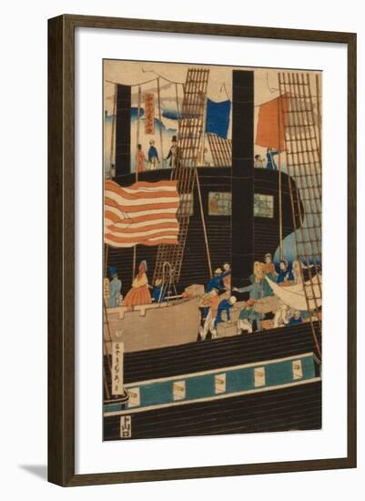 Western Traders Loading Cargo in Yokohama, 1861-Utagawa Sadahide-Framed Giclee Print