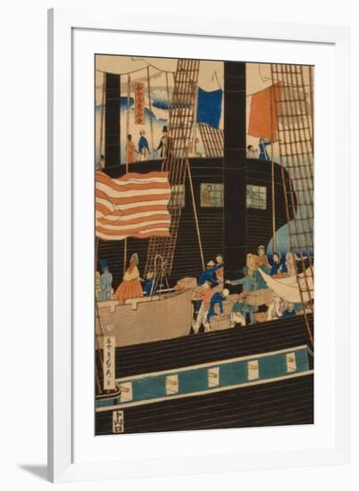 Western Traders Loading Cargo in Yokohama (Yokohama Ko?Eki Seiyo?Jin Nimotsu Unso? No Zu)-Sadahide Utagawa-Framed Art Print