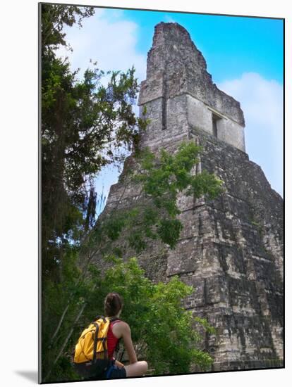 Western Traveler with Temple I, Tikal Ruins, Guatemala-Keren Su-Mounted Premium Photographic Print