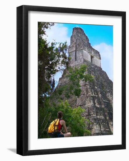 Western Traveler with Temple I, Tikal Ruins, Guatemala-Keren Su-Framed Photographic Print