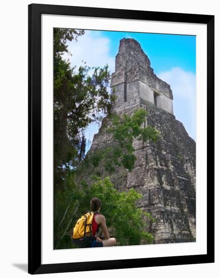 Western Traveler with Temple I, Tikal Ruins, Guatemala-Keren Su-Framed Photographic Print