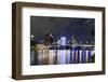 Westhafen Tower in the Direction of Banking District at Night, Frankfurt, Hessen, Germany, Europe-Axel Schmies-Framed Photographic Print