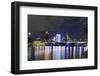 Westhafen Tower in the Direction of Banking District at Night, Frankfurt, Hessen, Germany, Europe-Axel Schmies-Framed Photographic Print