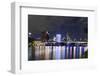 Westhafen Tower in the Direction of Banking District at Night, Frankfurt, Hessen, Germany, Europe-Axel Schmies-Framed Photographic Print