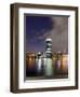 Westhafen Tower in the Direction of Banking District at Night, Frankfurt, Hessen, Germany, Europe-Axel Schmies-Framed Photographic Print