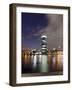 Westhafen Tower in the Direction of Banking District at Night, Frankfurt, Hessen, Germany, Europe-Axel Schmies-Framed Photographic Print