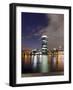 Westhafen Tower in the Direction of Banking District at Night, Frankfurt, Hessen, Germany, Europe-Axel Schmies-Framed Photographic Print