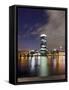 Westhafen Tower in the Direction of Banking District at Night, Frankfurt, Hessen, Germany, Europe-Axel Schmies-Framed Stretched Canvas