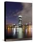 Westhafen Tower in the Direction of Banking District at Night, Frankfurt, Hessen, Germany, Europe-Axel Schmies-Stretched Canvas