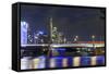 Westhafen Tower in the Direction of Financial District by Night, Frankfurt, Hesse, Germany, Europe-Axel Schmies-Framed Stretched Canvas