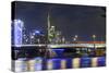 Westhafen Tower in the Direction of Financial District by Night, Frankfurt, Hesse, Germany, Europe-Axel Schmies-Stretched Canvas