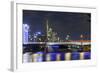 Westhafen Tower in the Direction of Financial District by Night, Frankfurt, Hesse, Germany, Europe-Axel Schmies-Framed Photographic Print