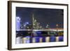 Westhafen Tower in the Direction of Financial District by Night, Frankfurt, Hesse, Germany, Europe-Axel Schmies-Framed Photographic Print