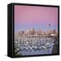 Westhaven Marina and City Skyline Illuminated at Dusk, Waitemata Harbour, Auckland, New Zealand-Doug Pearson-Framed Stretched Canvas