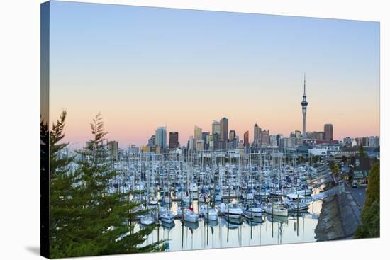 Westhaven Marina and City Skyline Illuminated at Sunset-Doug Pearson-Stretched Canvas