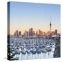 Westhaven Marina and City Skyline Illuminated at Sunset-Doug Pearson-Stretched Canvas