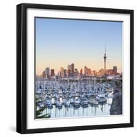 Westhaven Marina and City Skyline Illuminated at Sunset-Doug Pearson-Framed Photographic Print