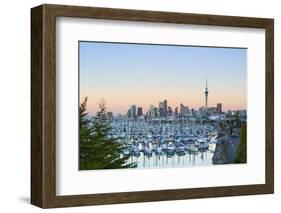 Westhaven Marina and City Skyline Illuminated at Sunset-Doug Pearson-Framed Photographic Print