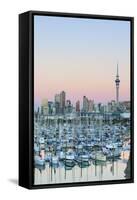 Westhaven Marina and City Skyline, Waitemata Harbour, Auckland, North Island, New Zealand, Pacific-Doug Pearson-Framed Stretched Canvas