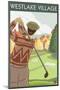Westlake Village, California - Golfing Scene-Lantern Press-Mounted Art Print