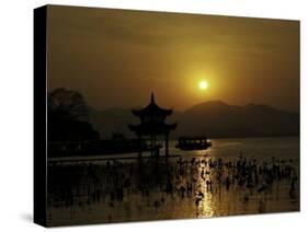 Westlake with Chineese Pavillon During Sunset, China-Ryan Ross-Stretched Canvas