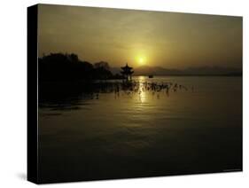 Westlake with Chineese Pavillon During Sunset, China-Ryan Ross-Stretched Canvas