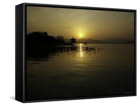 Westlake with Chineese Pavillon During Sunset, China-Ryan Ross-Framed Stretched Canvas