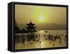 Westlake with Chineese Pavillon During Sunset, China-Ryan Ross-Framed Stretched Canvas