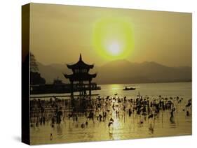 Westlake with Chineese Pavillon During Sunset, China-Ryan Ross-Stretched Canvas