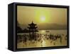 Westlake with Chineese Pavillon During Sunset, China-Ryan Ross-Framed Stretched Canvas