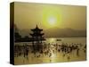 Westlake with Chineese Pavillon During Sunset, China-Ryan Ross-Stretched Canvas