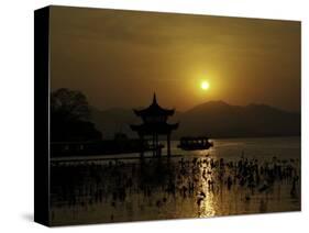 Westlake with Chineese Pavillon During Sunset, China-Ryan Ross-Stretched Canvas