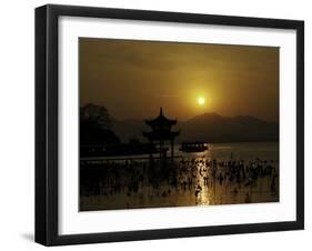 Westlake with Chineese Pavillon During Sunset, China-Ryan Ross-Framed Photographic Print