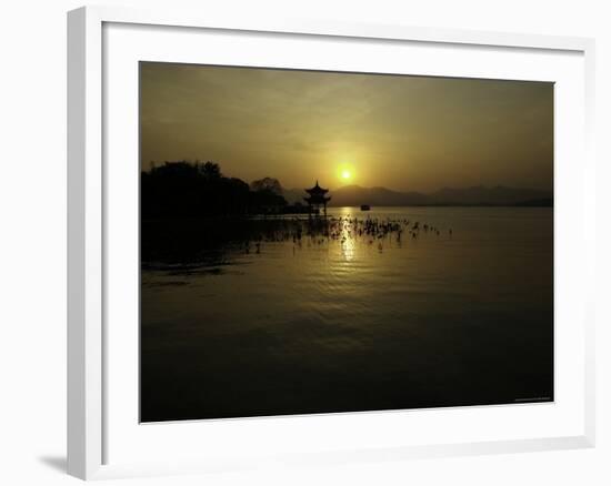 Westlake with Chineese Pavillon During Sunset, China-Ryan Ross-Framed Photographic Print