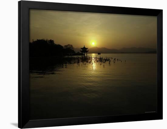 Westlake with Chineese Pavillon During Sunset, China-Ryan Ross-Framed Photographic Print