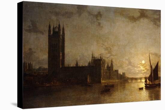 Westminster Abbey, the Houses of Parliament with the Construction of Westminster Bridge, 1859-Henry Pether-Stretched Canvas