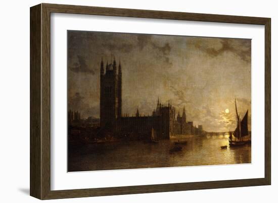 Westminster Abbey, the Houses of Parliament with the Construction of Westminster Bridge, 1859-Henry Pether-Framed Giclee Print